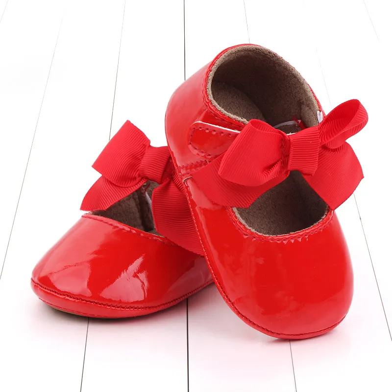 Bebé recién nacido Infante Niño Niña Clásico Lazo Suela de goma Anti-labio PU Dre Littleprout First Walker Cuna para niños pequeños_voghion.com