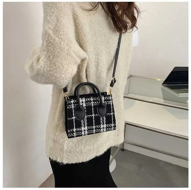 Borsa a mano da donna Mini borsa da donna Borsa a tracolla alla moda con motivo a quadri Borsa a tracolla da messaggero Leggera Semplice EleganteC241103_voghion.com