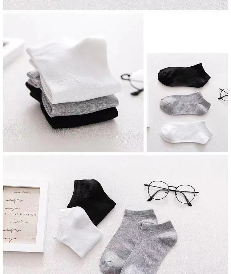 Black and white gray women's socks men's and women's socks summer autumn and winter Four Seasons solid color men's short tube boat Socks invisible low_voghion.com