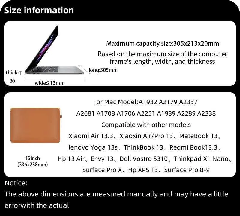 Ultra Thin Super Slim 13 Inch Laptop Bag Case Sleeve M1 M2 Book Retina Air 13.3 13.6 For HP Surface Pro C24111_voghion.com