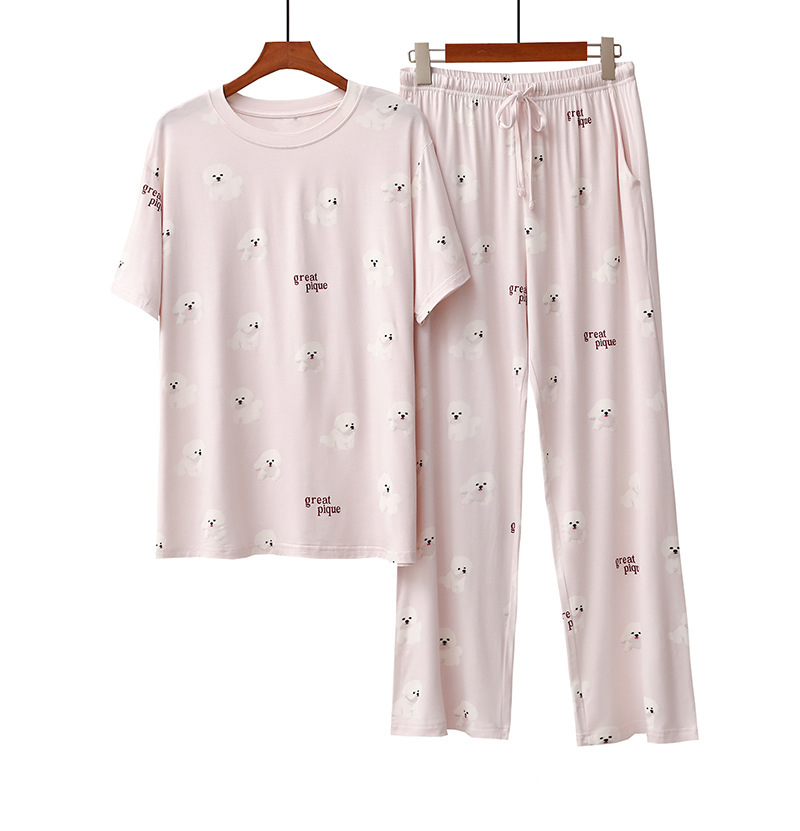 Abbigliamento da donna Modal Ice Cream Donna Cartone animato Pomerania Bichon Carino Stampa Pantaloni a maniche corte Abiti da casa larghi Pigiama_voghion.com