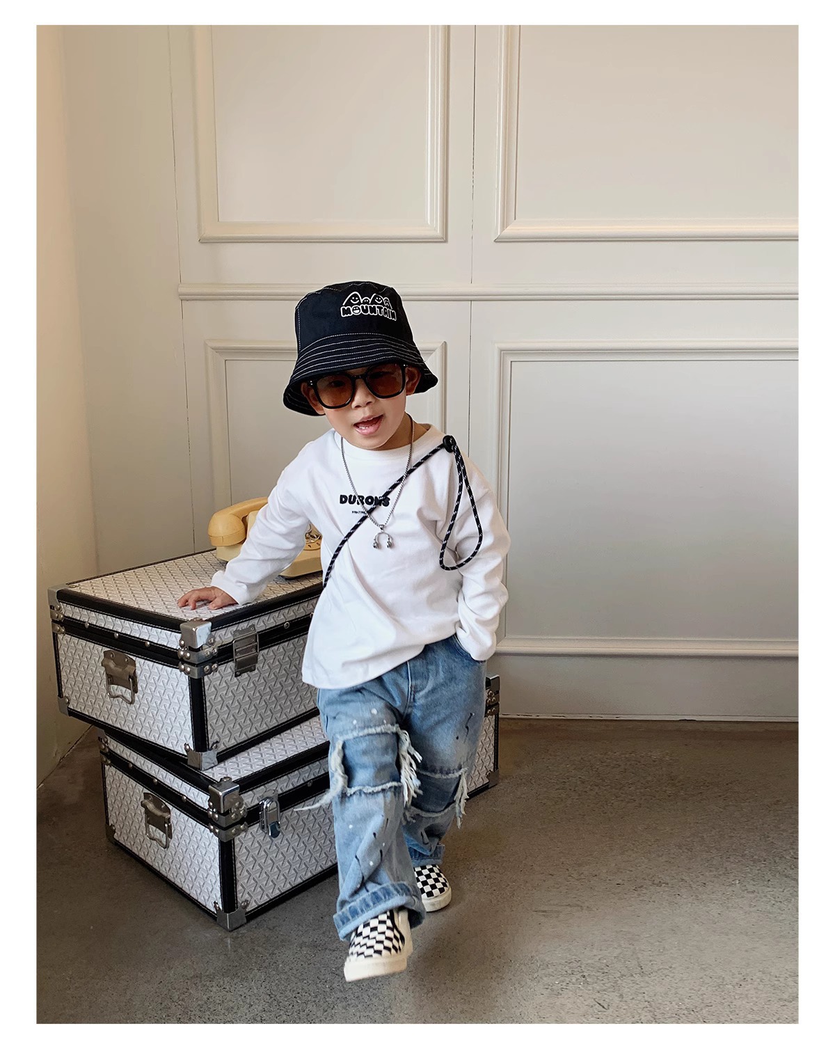 Mère et enfants enfants plancton beau baggy jambes larges jean garçon style rétro pantalons décontractés pantalon tendance_voghion.com