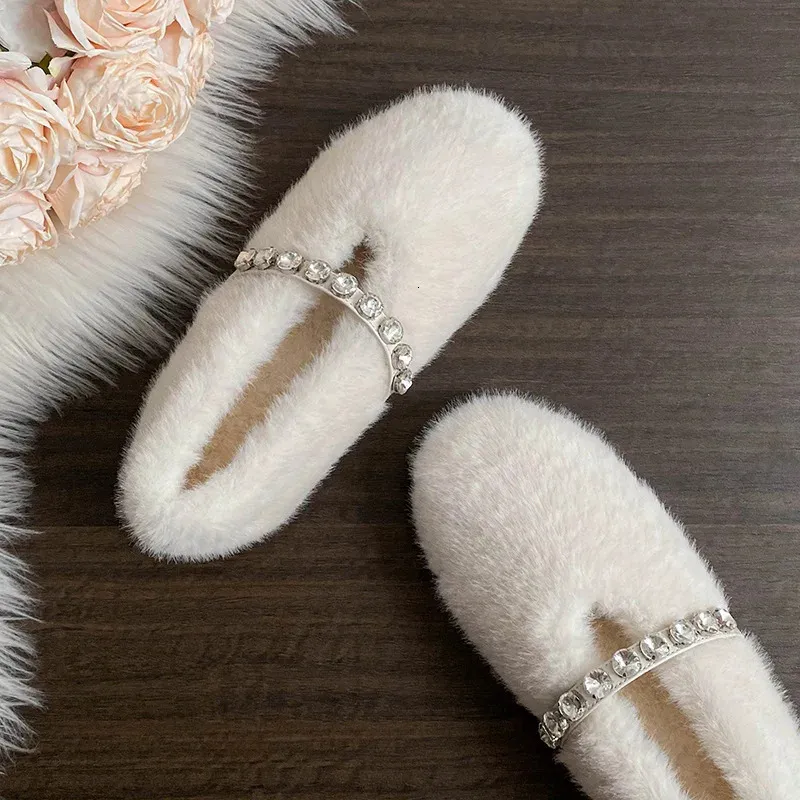 Fashion Leopard Fur Ballet Apartment Water Dia Buckle With Mary Jane Shoes Womens Winter Warm Plush Shallow Load 241122_voghion.com