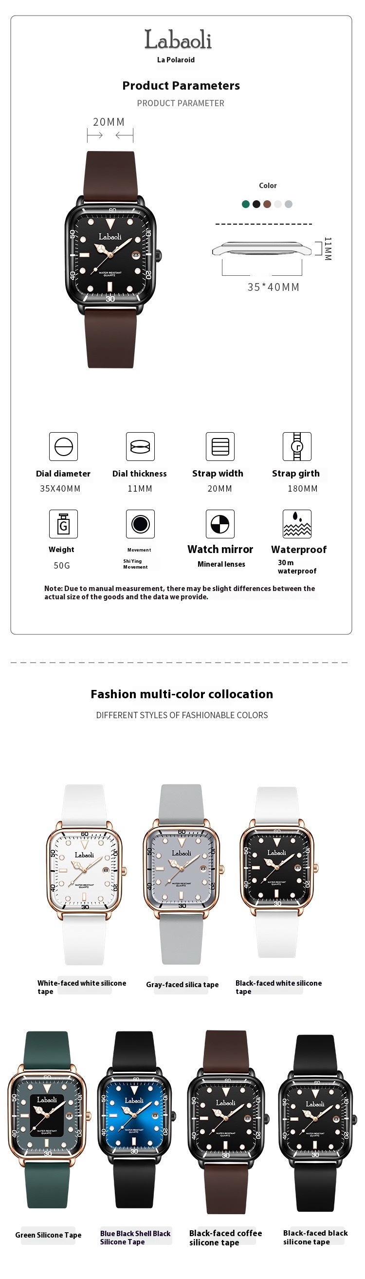 Labaoli New Scale avec calendrier carré montre pour femme, montre polyvalente décontractée_voghion.com