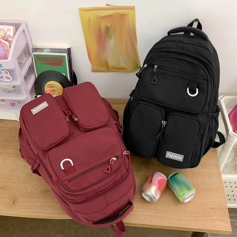 Damen-Büchertasche, einfarbig, für Studenten, modisch, große Kapazität, wasserdicht, mit mehreren Taschen für Mädchen im Teenageralter_voghion.com