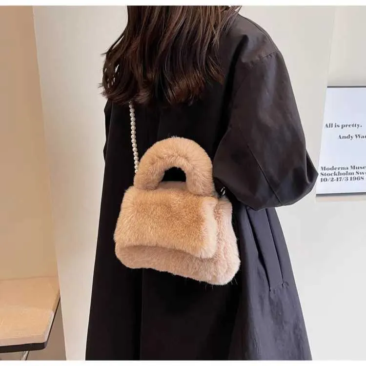Borsa a mano in peluche donna borsa a tracolla morbida casual_voghion.com
