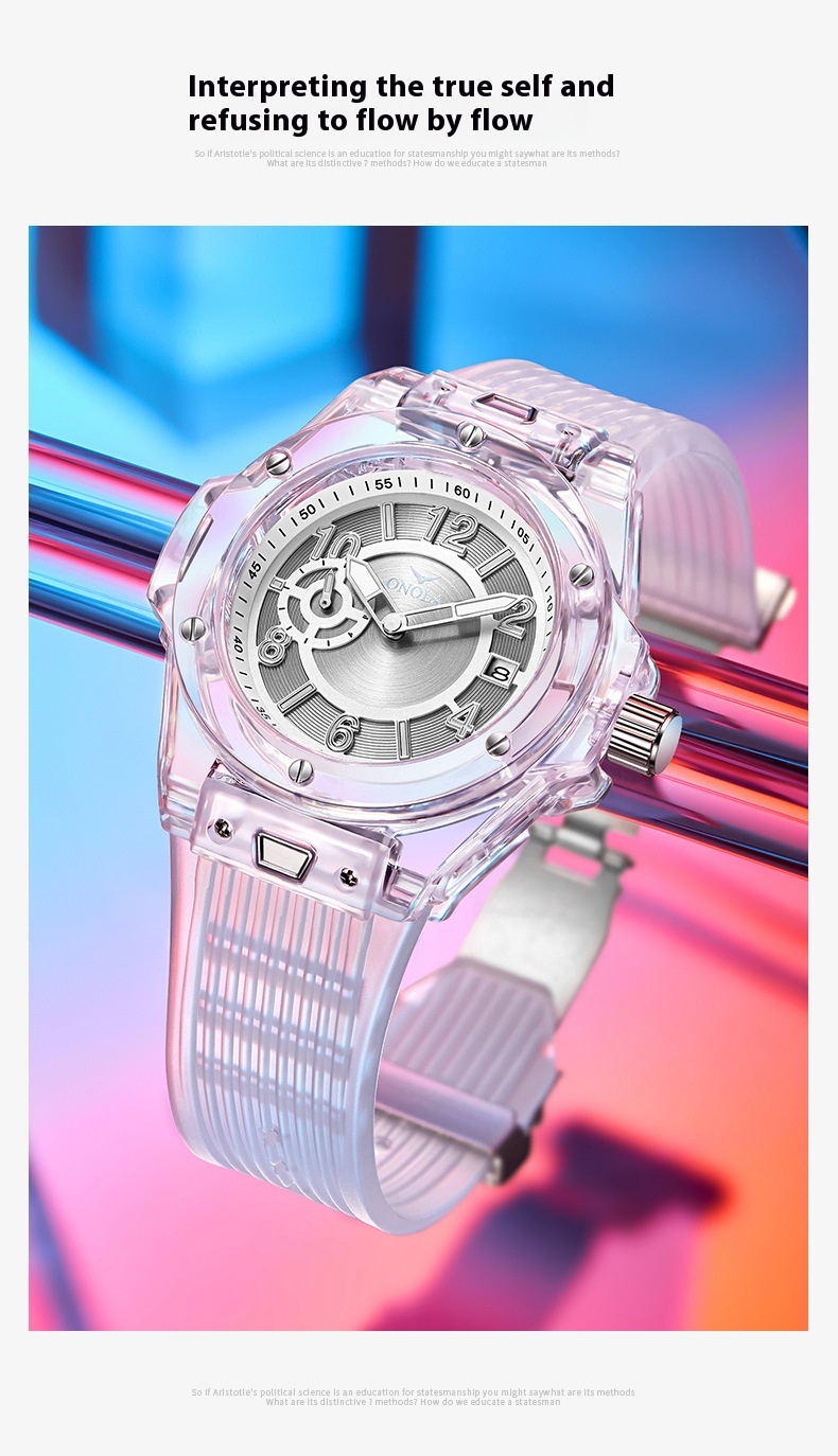 Orologio da donna da uomo impermeabile multifunzionale con custodia trasparente ONOLA/Orona rossa alla moda_voghion.com