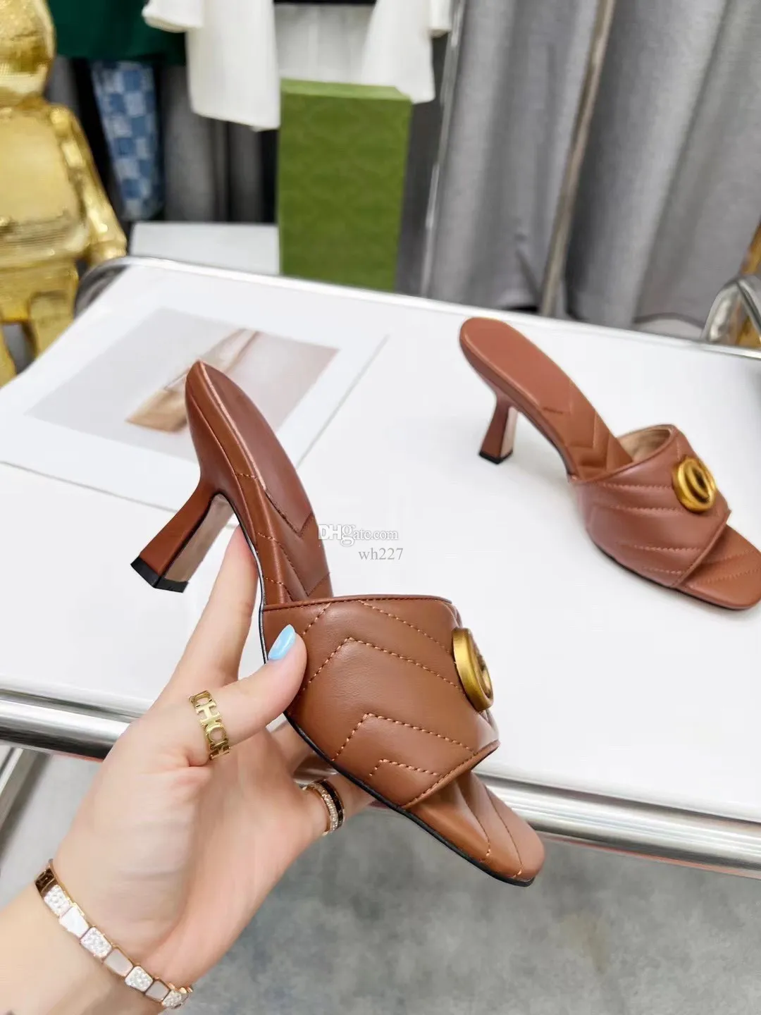 Summer Women's sandals, high fashion designer embroidered printed leather square heels, size 35-42, with shoe box_voghion.com