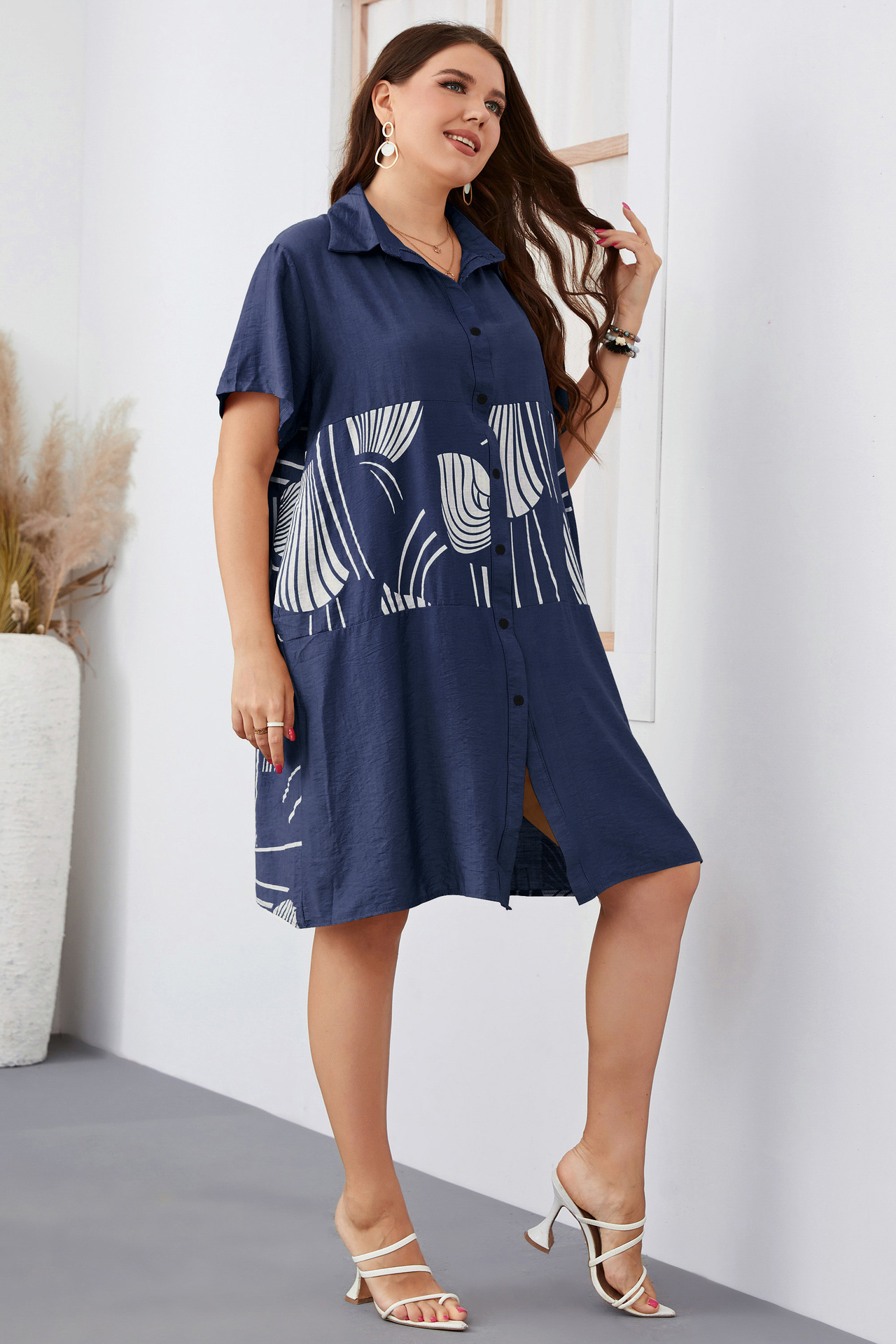 Women's large size loose long short-sleeved women's shirt_voghion.com