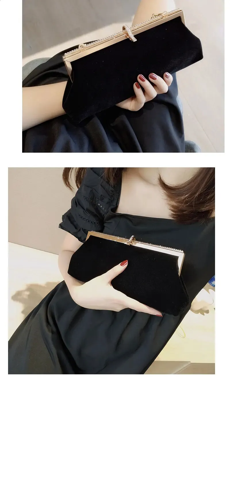 High-end Women Veet Evening Bag Fashion Fish Hook Lock Clutch Purses Female Handbags Chain Shoulder Bags for Wedding_voghion.com