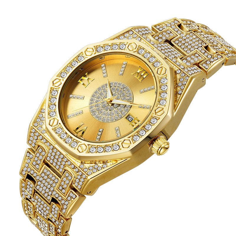Huaqiangbei diamantinlagd hiphop för män helhimmelstjärna Giant Flash Gold Calendar Quartz Watch_voghion.com
