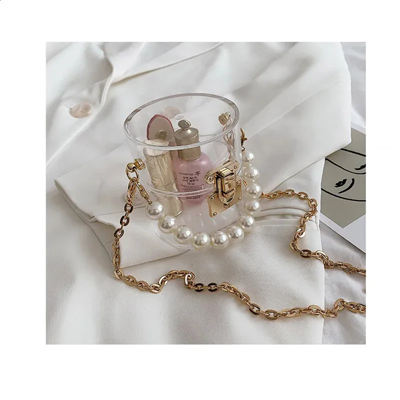Mini Transparent Crossbody Bag With Pearl Handle Shoulder Purse_voghion.com