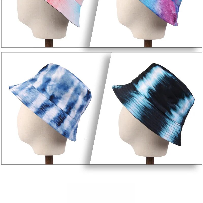 Summer New Tie Dyed Printed Wide Eaf Flat Top Unisex Outdoor Sunscreen Fisherman Hat  Bucket hat_voghion.com