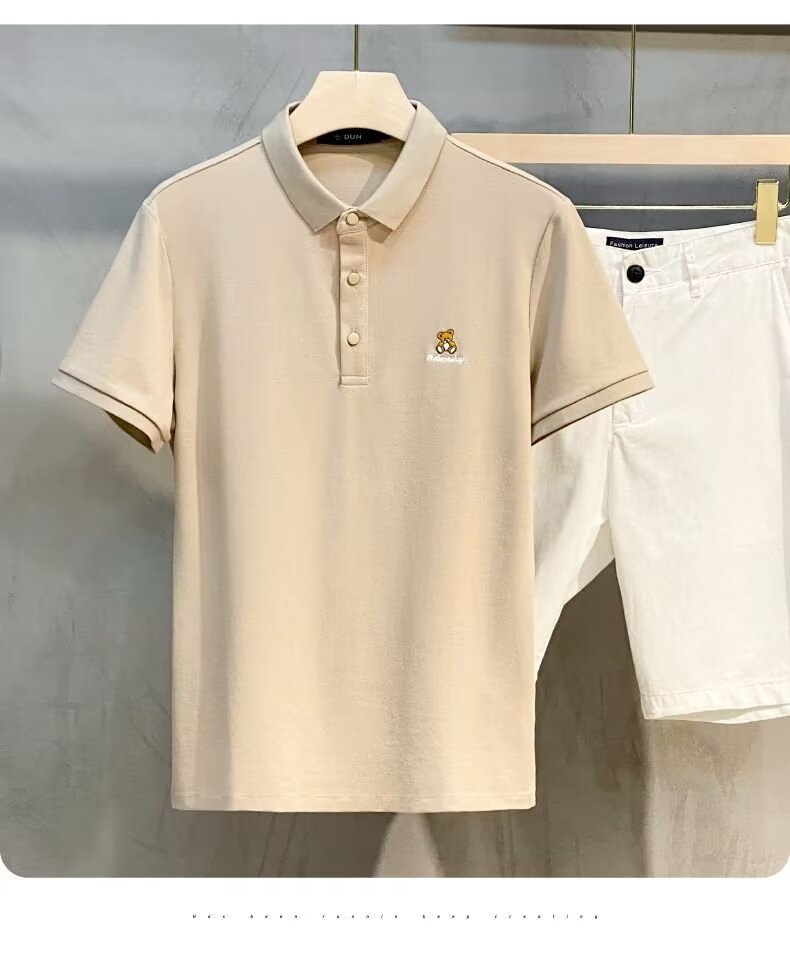 Men's Clothing Source Manufacturer Simple Bear Embroidery Handsome Lapel Polo Shirt Men's Summer Collar T-shirt Men's Short Sleeve Slim Fit_voghion.com