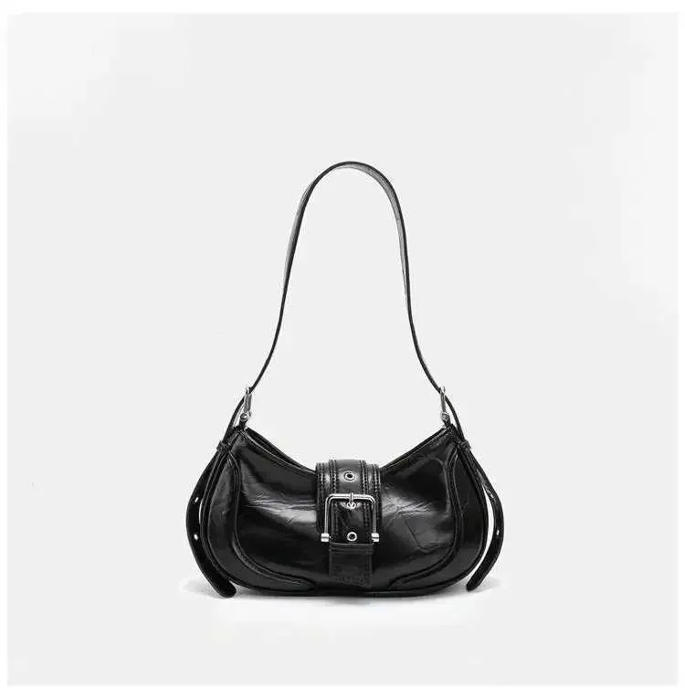 Women Y2K Fashion Shoulder Black PU Leather Underarm Ladies High Quality Handbags Hot Girls Armpit Bags Wallet_voghion.com