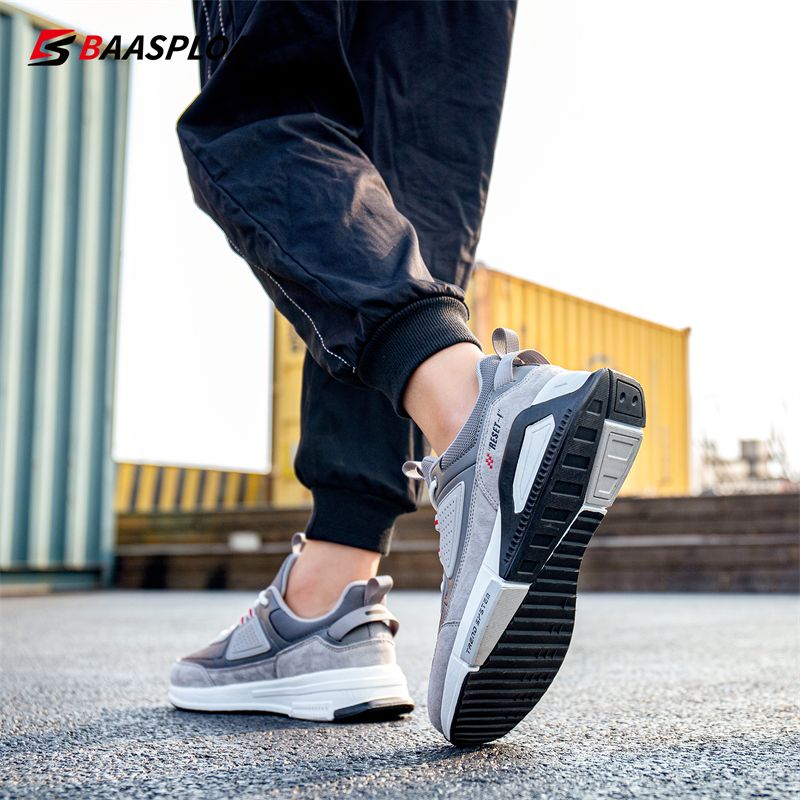 Baasploa Men Sport Leather Casual Fashion Waterproof Lightweight Sneakers Non-slip Walking Shoes Male Sneaker_voghion.com