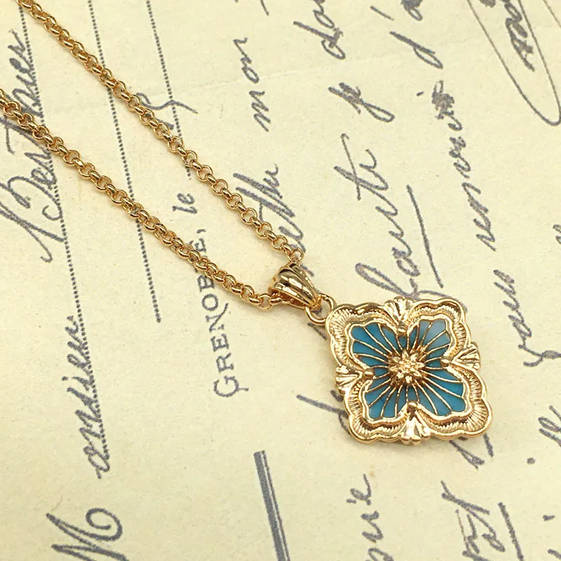Collane con ciondolo a forma di trifoglio del marchio italiano per le donne, collana girocollo in smalto dorato vintage retrò, a doppio lato, per feste_voghion.com