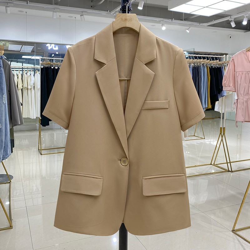 Women's new solid color short-sleeved straight suit jacket women's fashion street celebrity small suit top trend_voghion.com
