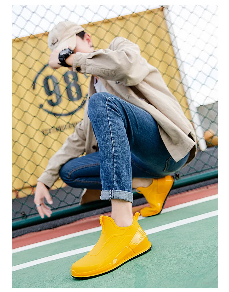 New Men's Tide Short Rain Boots Non-slip Kitchen Takeaway Water Thick-soled Overshoes Fishing Rubber Shoes_voghion.com
