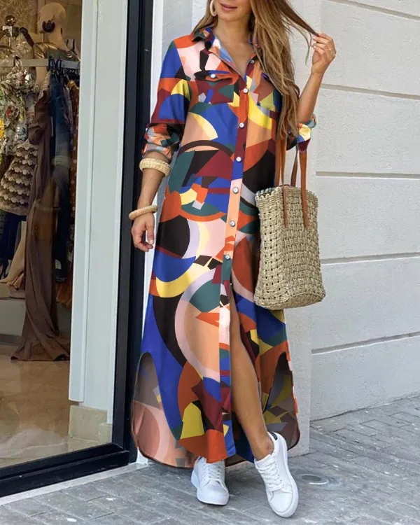 Plus Size Moudegt Hemdstil Knäppkleed Damen Casual Laang Stroossekleeder Loose Home Maxi Fraen_voghion.com
