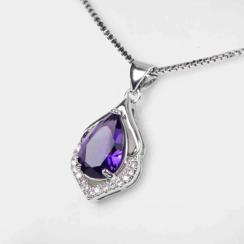 Bague Ringe Eleganter wassertropfenförmiger Aufhänger Amethist Halskette für Frauen Temperament Edelstee Zierschmuck_voghion.com