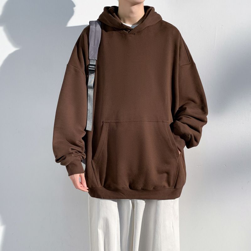 Herbst Kapuzenpullover mit langen Ärmeln, lockere Ins, trendige Marke, lässiger Rundhalspullover, Basishemd, einfarbiges_voghion.com