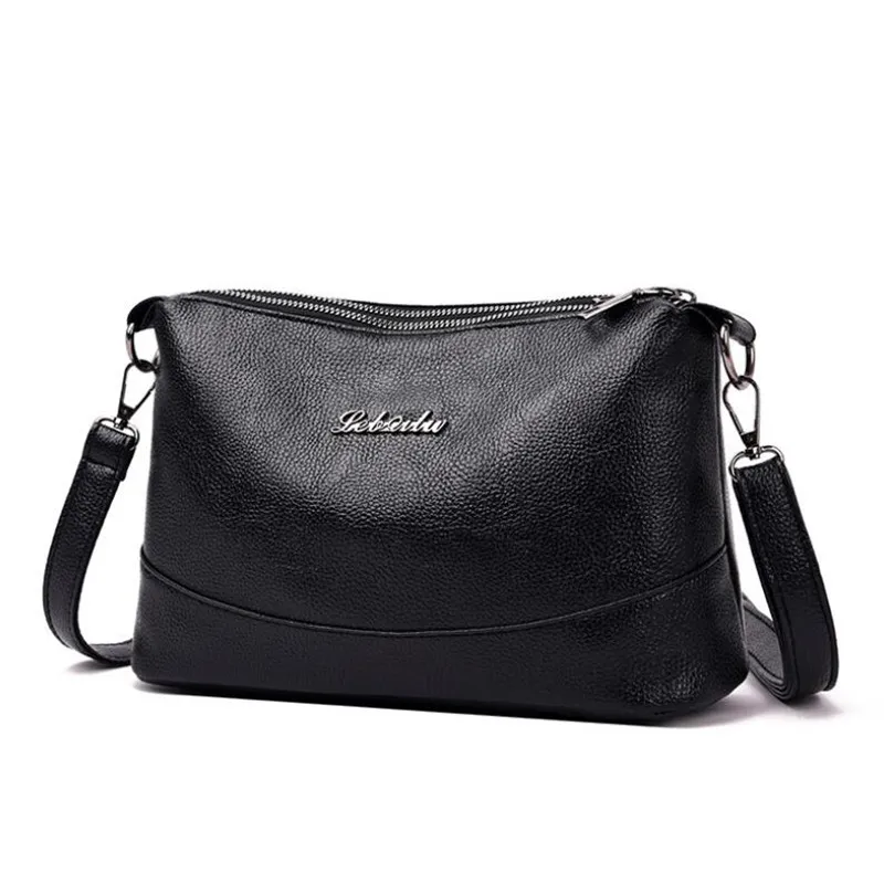Borsa a tracolla da donna in morbida pelle PU con doppia tasca Yogodlns, con due tracolle, nera_voghion.com
