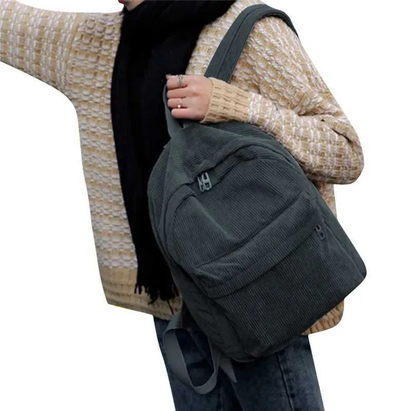 Zaino in velluto a coste da donna borsa a spalla alla moda_voghion.com
