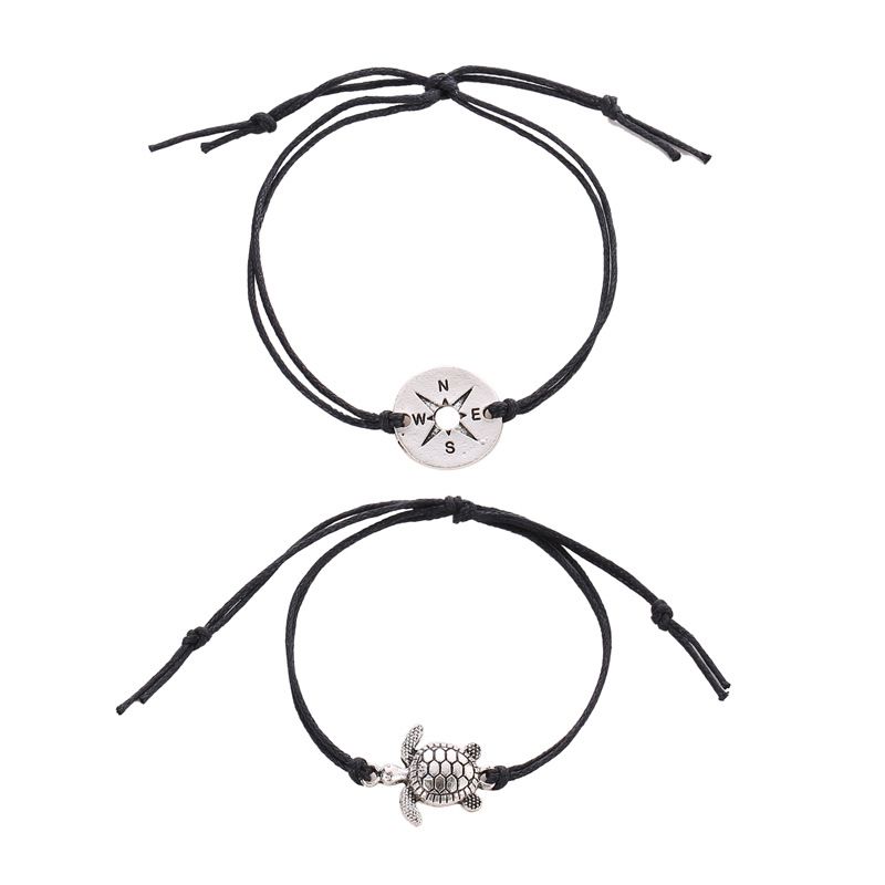 foot Decoration Retro Simple String Bracelet Creative Compass Turtle Two-piece Anklet_voghion.com