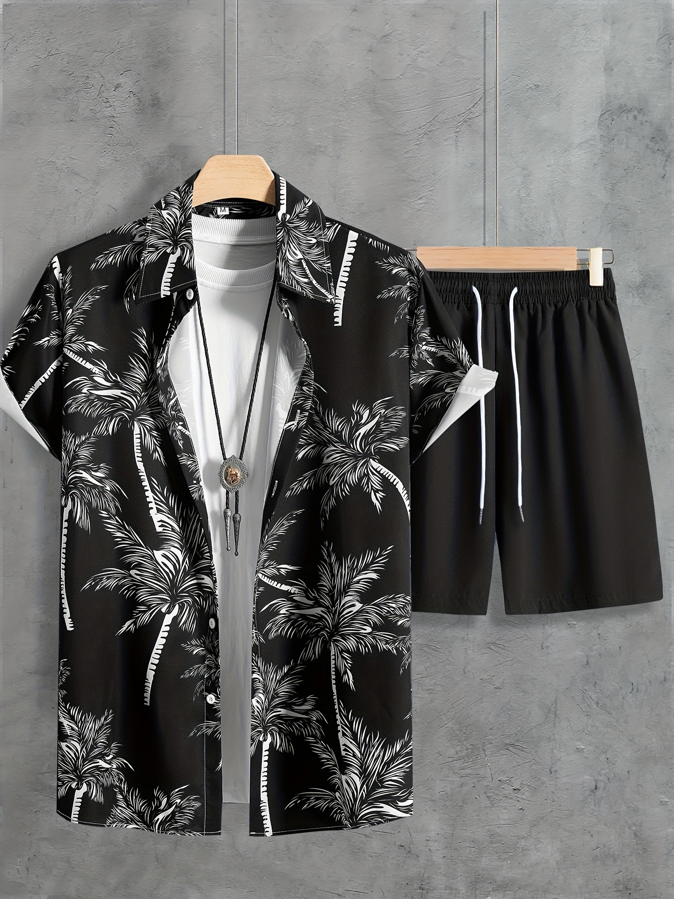 Europe and the United States 2024 summer new shirt shorts suit 3D printing leisure holiday men's cardigan two-piece set_voghion.com