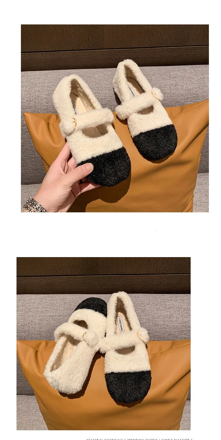 Moda Punta Quadrata Soffice Balletto Appartamento 2025 Inverno Caldo Peluche Cappotto Donna Comodo Pelliccia Mary Jane Scarpa atos 241122_voghion.com
