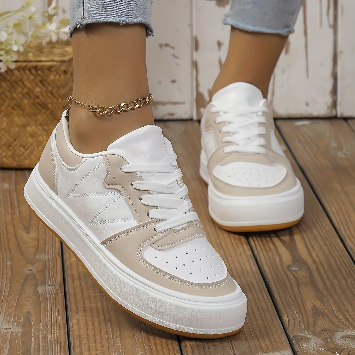 Chaussures de sport décontractées en cuir PU pour femmes, baskets tendance à talon plat, antidérapantes, de tennis, d'extérieur, à plateforme_voghion.com