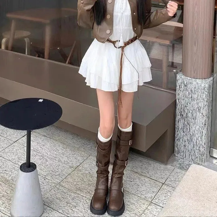 Bottes au genou pour femmes automne boucle de ceinture épaisse robe d'extérieur talons hauts pour femmes atos 241007_voghion.com