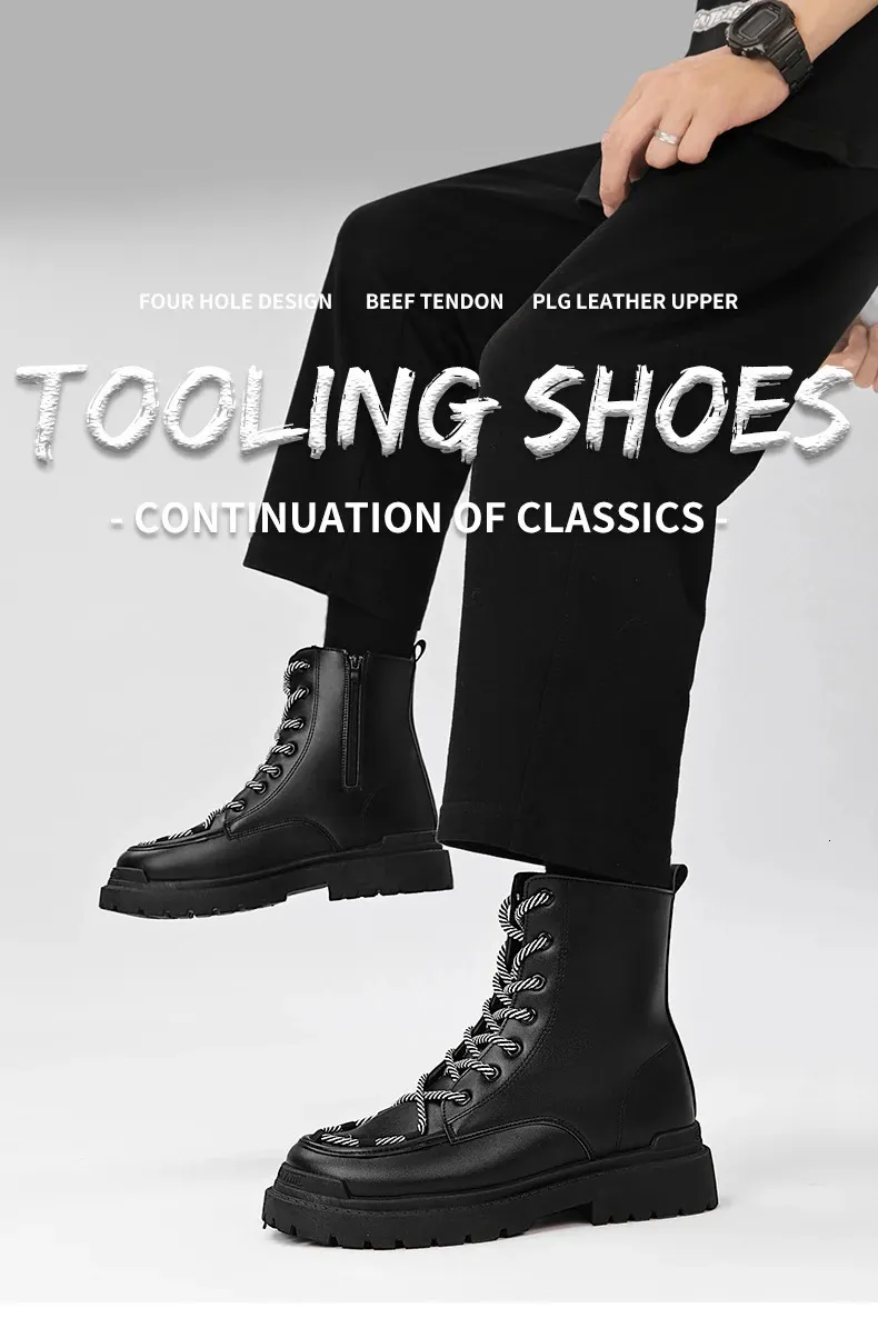 Bottes montantes en cuir pour homme, grandes tailles, pour loisirs, randonnée, travail, tendance, semelle épaisse, antidérapantes, 250425_voghion.com