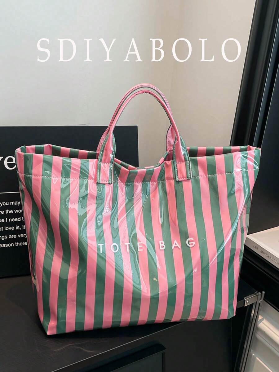 Fashion Campus Style Large Capacity Tote Bag - Made Of Lightweight PVC Kraft Paper, Hook And Loop Closure Design,_voghion.com