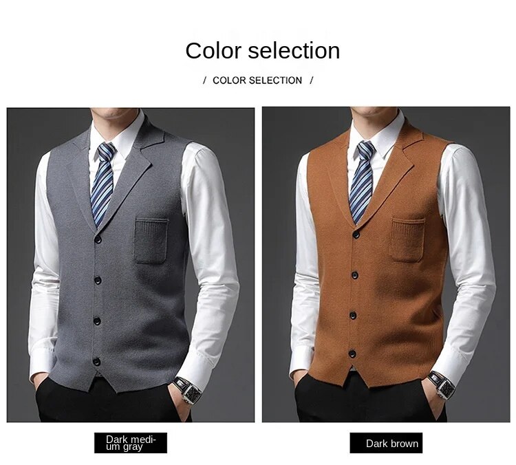 Level 4 Super Anti-pilling Top Grade Pleuche New Autum Lapel Fashion Brand Knit Cardigan Casual Korean Sweater Vest_voghion.com
