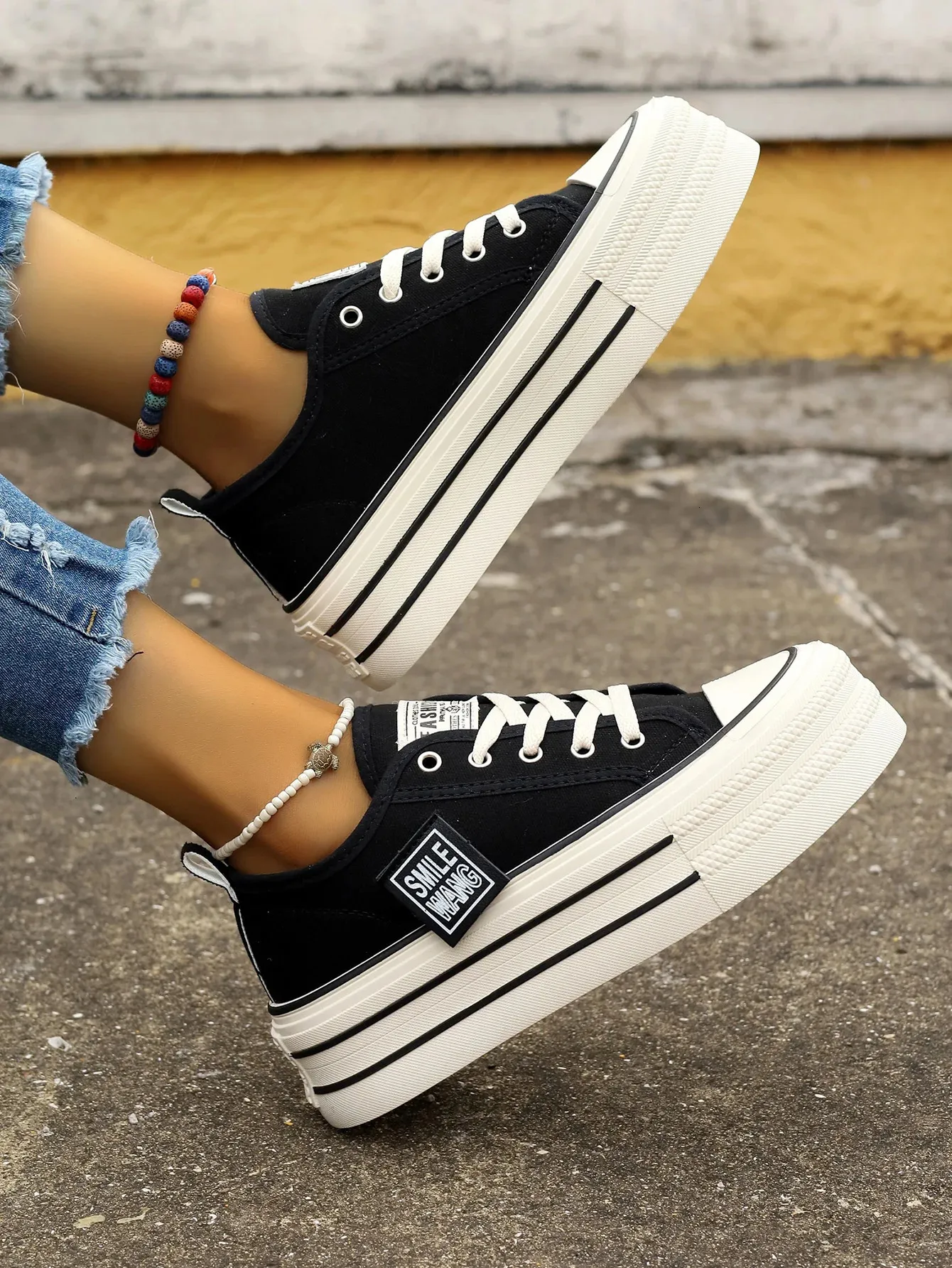 Scarpe da ginnastica casual in tela con plateau da donna, comode, allacciate, alla moda, da corsa, da tennis, piatte, da donna, 35-40_voghion.com