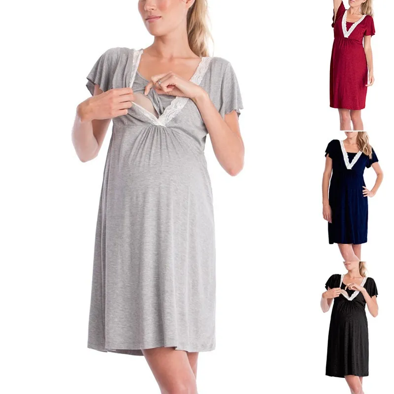 Pregnancy Nursing Clothes Women Lactation Maternity Dresses Clothing for Breastfeeding Pregnant Summer Dress_voghion.com