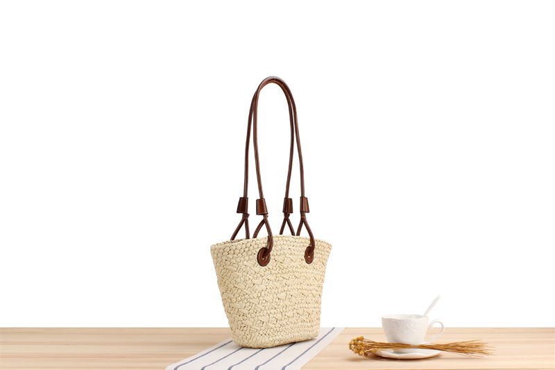 Modische einfache einfarbige Papiertasche im Retro-Stil mit Kontrastfarbe und großem Fassungsvermögen für den Urlaub,_voghion.com