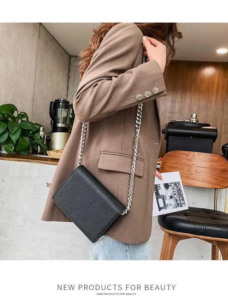 Modische Damen Umhängetasche Mit Kettengriff In Schwarz_voghion.com