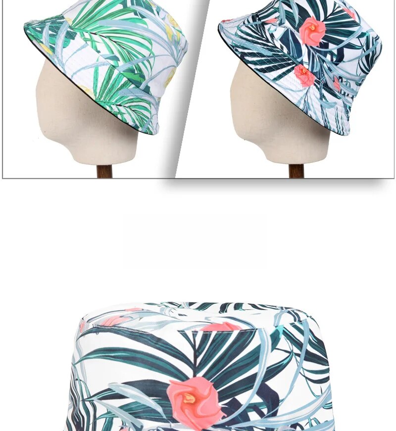 Nieuw met blad, bloemenprint, schaduw, visser voor mannen en vrouwen buitenrecreatie, zonwering bassinhoed trend Emmerhoed_voghion.com