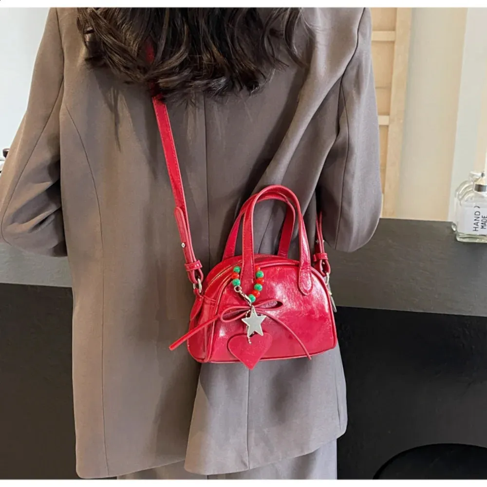 Damenhandtasche, einzelne Schulter, Umhängetasche, Weihnachtsfest-Atmosphäre, rot, vielseitig tragbar, trendige Mini-Tasche 240912_voghion.com