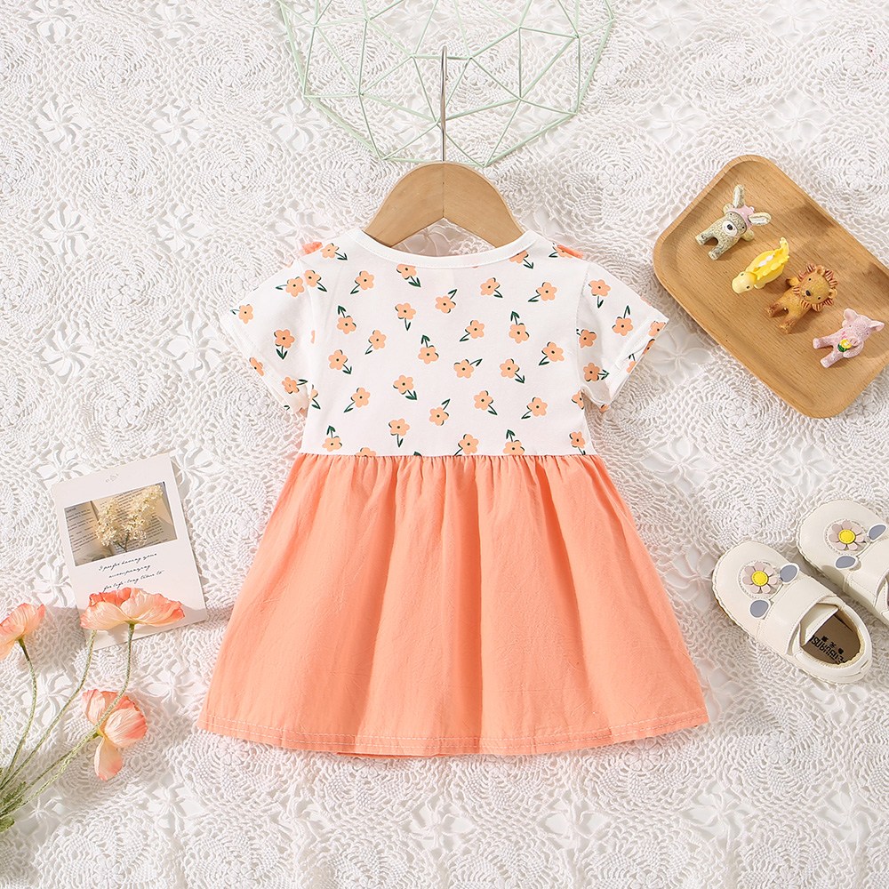 Robe d'été pour petite fille avec bord à volants et col de poupée, robe imprimée à fleurs, vêtements mignons pour enfants_voghion.com