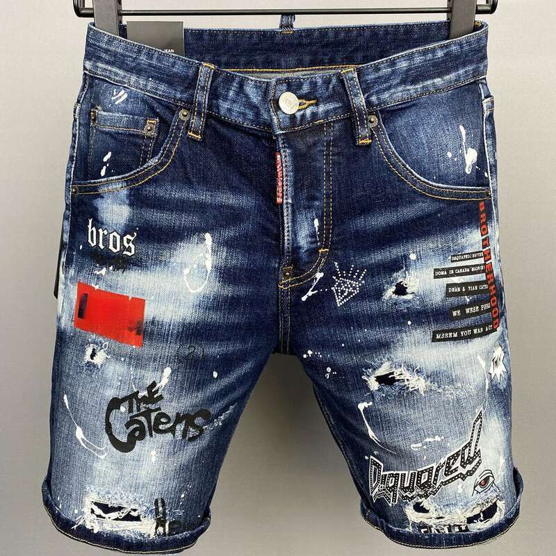 Men’s Clothing New Tattered Paint Split For Men’s Slim Fitting Stretch D2 Jeans, Middle Pants, Beggar Pants