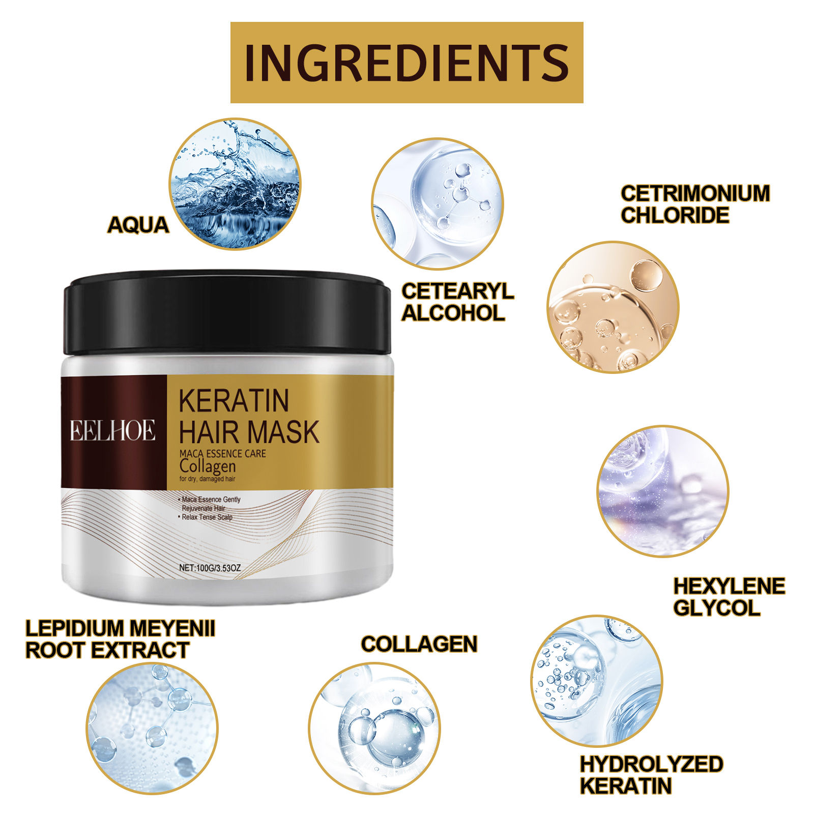 EELHOE Repair Moisturizing Hair Mask, tiefenwirksame Feuchtigkeitsmaske zur Reparatur von geschädigtem Haar, trockenem, gespaltenem Haar und verknoteten Haaren_voghion.com