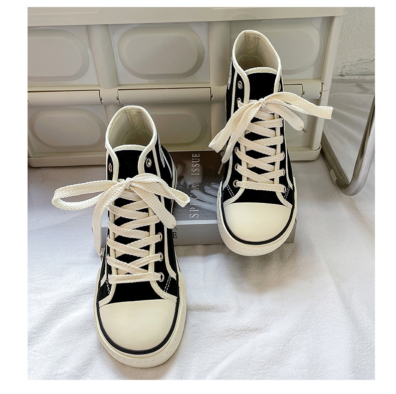 High top men's classic spring canvas student Korean vulcanized round toe casual board shoes, cloth shoes_voghion.com