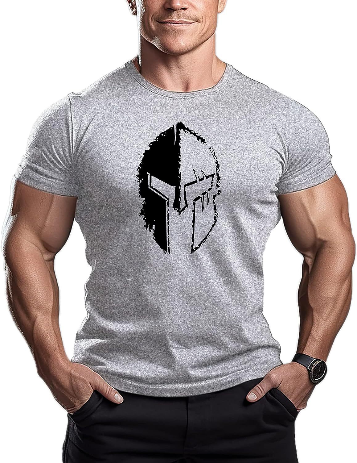 Maglietta casual a maniche corte con motivo a casco da corsa e palestra_voghion.com