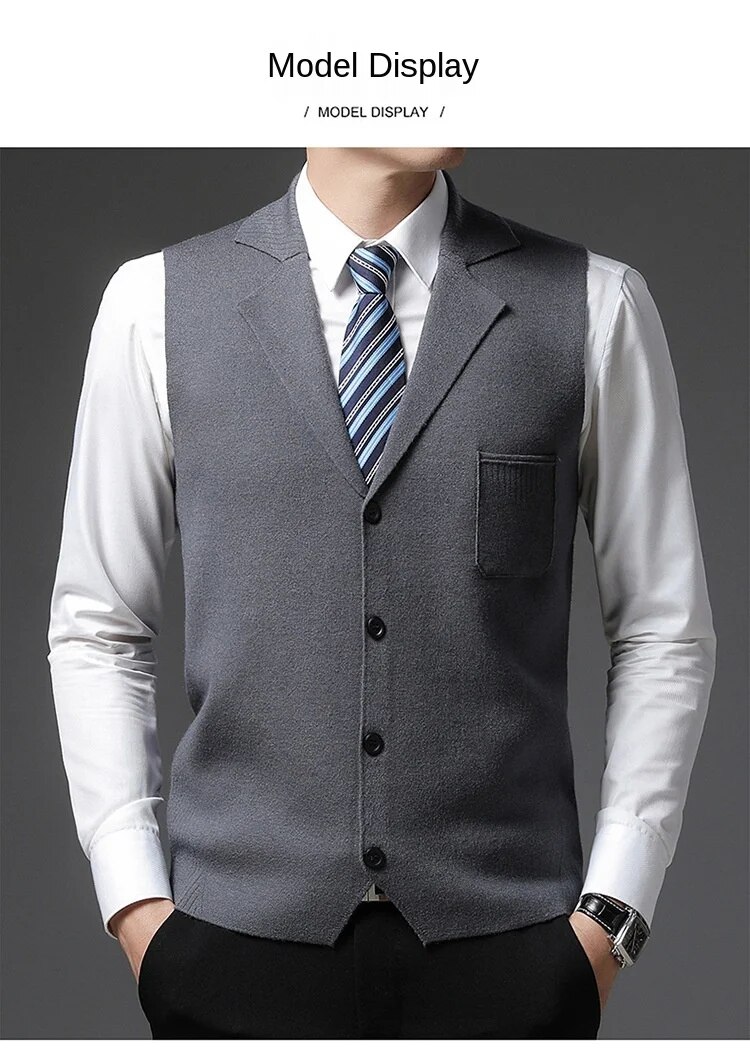 Level 4 Super Anti-pilling Top Grade Pleuche New Autum Lapel Fashion Brand Knit Cardigan Casual Korean Sweater Vest_voghion.com