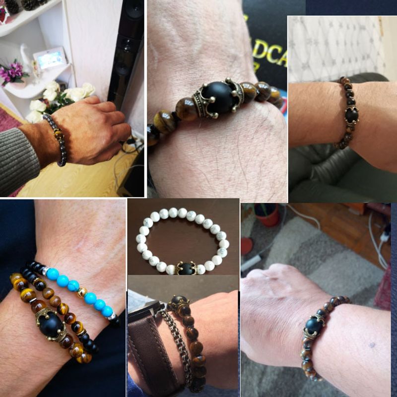 2 pezzi, nuovo prodotto lanciato nel 2023, bracciale da uomo con corona alla moda e divertente, coppia di pietre di ametista e occhio di tigre_voghion.com