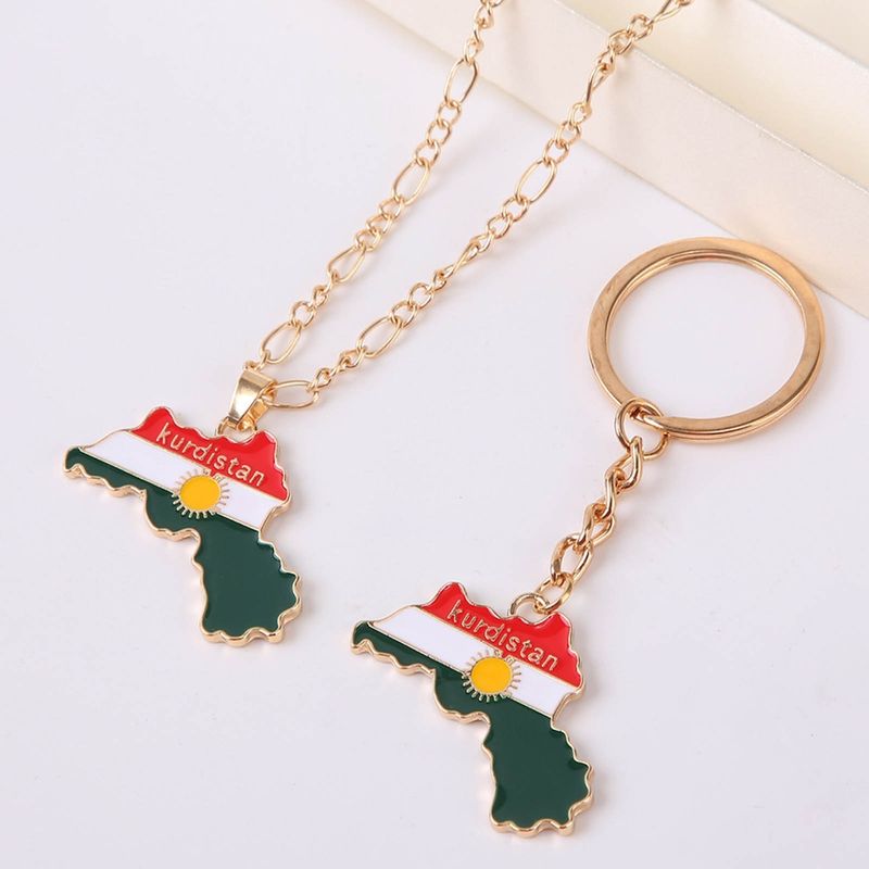 Fashion Kurdistan Country Map Necklace for Women Men Flag Clavicle Chain Friendship Jewelry Hip-Hop Keychain Decorations